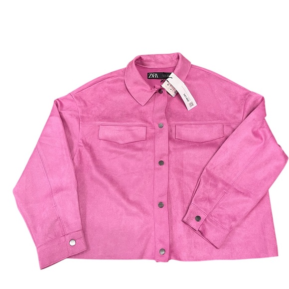 ZARA PINK FAUX SUEDE OVERSHIRT JACKET - Picture 9 of 11